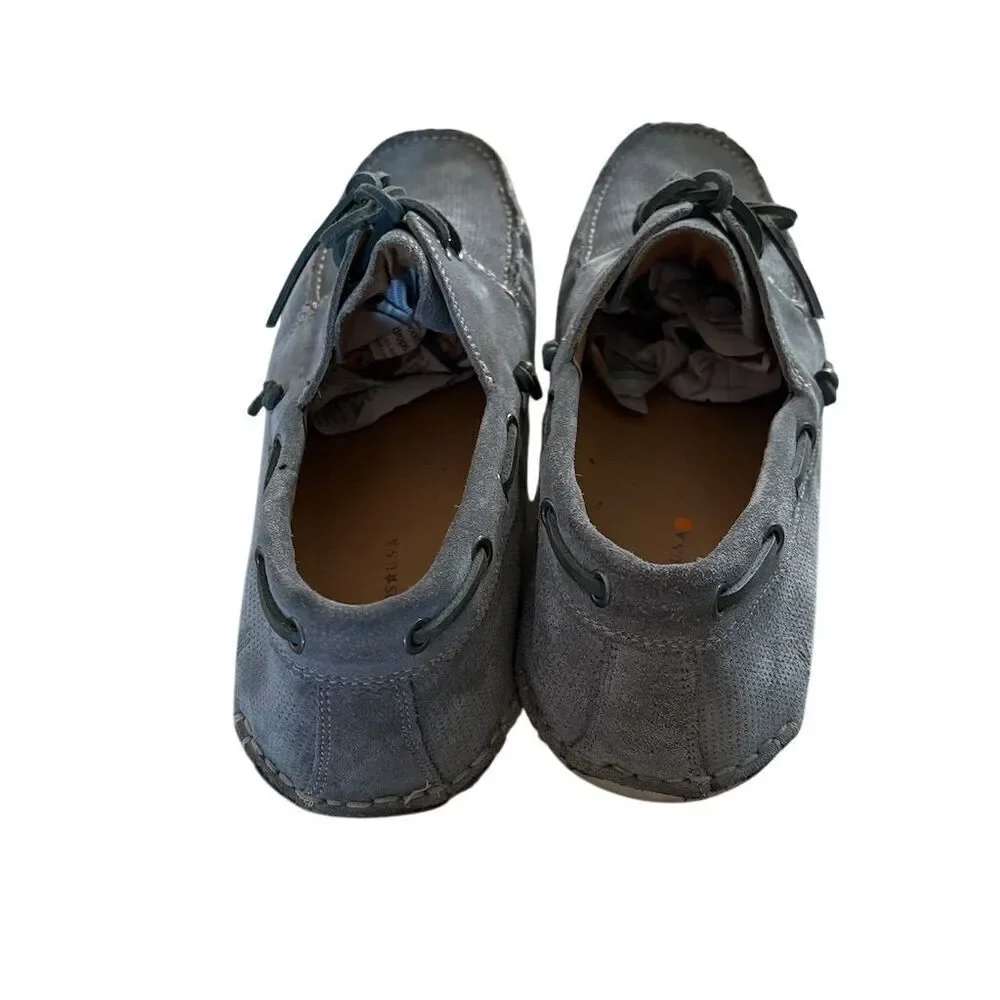 John Varvatos Men's Gray Blue Leather Boat Shoes Slip-On Casual Summer Footwear